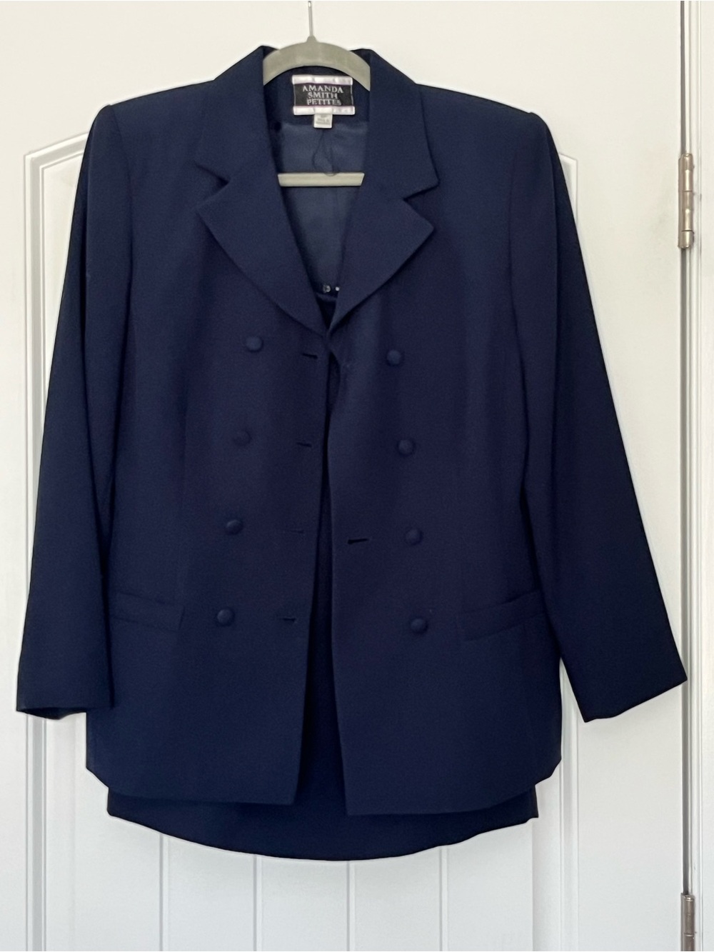 Amanda Smith Double-Breasted Navy Blue Skirt Set Size 8P